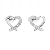 Strieborné náušnice pecka so zirkónom biele srdce 11079.1