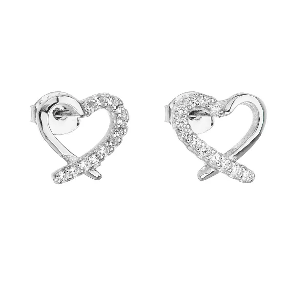 Strieborné náušnice pecka so zirkónom biele srdce 11079.1