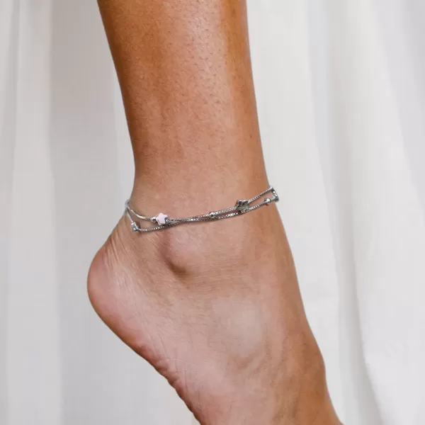 Strieborná retiazka na nohu kvietky a guličky 16005.1