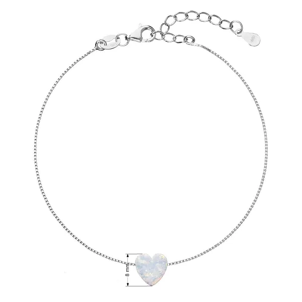Strieborný náramok so syntetickým opálom biele srdce 13018.1