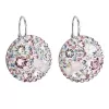Strieborné náušnice visiace s kryštálmi Swarovski ružové okrúhle 31161.3