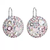 Strieborné náušnice visiace s kryštálmi Swarovski ružové okrúhle 31161.3