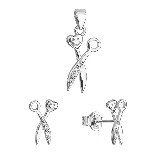 Súprava šperkov so zirkónmi náušnice a prívesok biele nožnice 19033.1