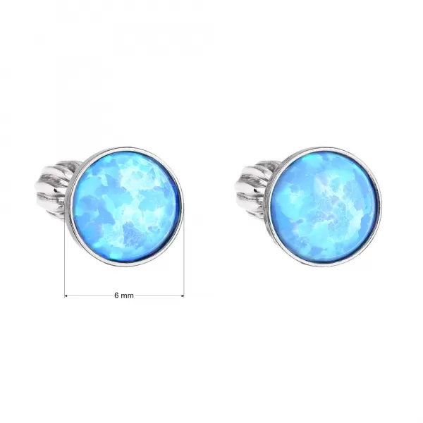 Strieborné náušnice kôstky so syntetickým opálom svetlo modré okrúhle 11001.3 lt.blue