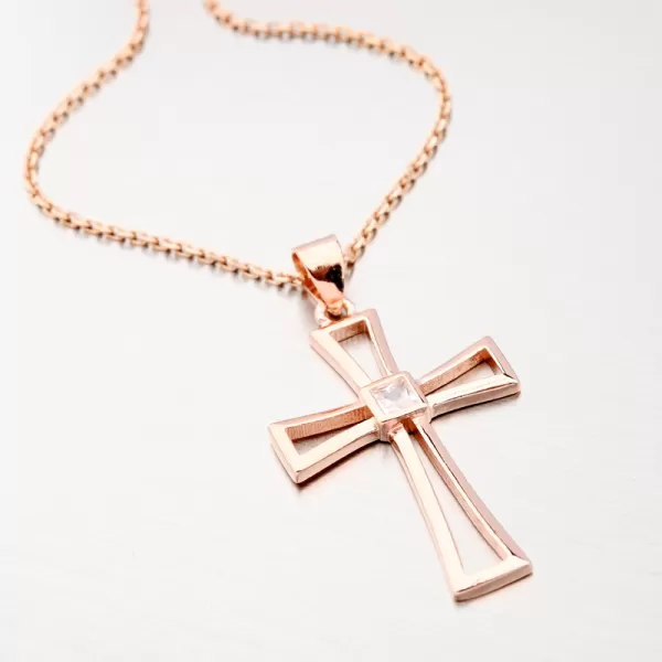 Pozlátený krížik so zirkónom HST-13694-R