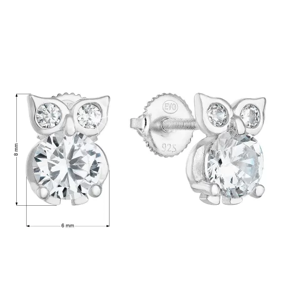 Strieborné náušnice pecka so zirkónom biela sova 11269.1