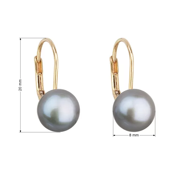 Zlaté 14 karátové náušnice visiace so šedou riečnou perlou 921009.3