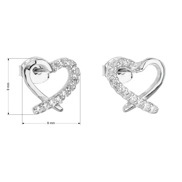Strieborné náušnice pecka so zirkónom biele srdce 11079.1