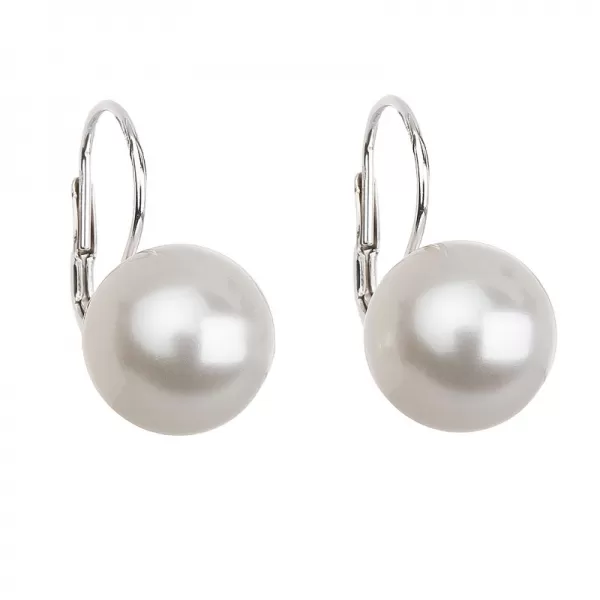 Strieborné náušnice visiace s perlou Preciosa biele okrúhle 31144.1