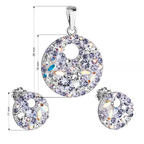 Súprava šperkov s kryštálmi Swarovski náušnice a prívesok fialový okrúhly 39148,3 fialový