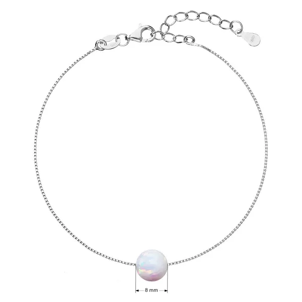 Strieborný náramok so syntetickým opálom biely okrúhly 13019.1