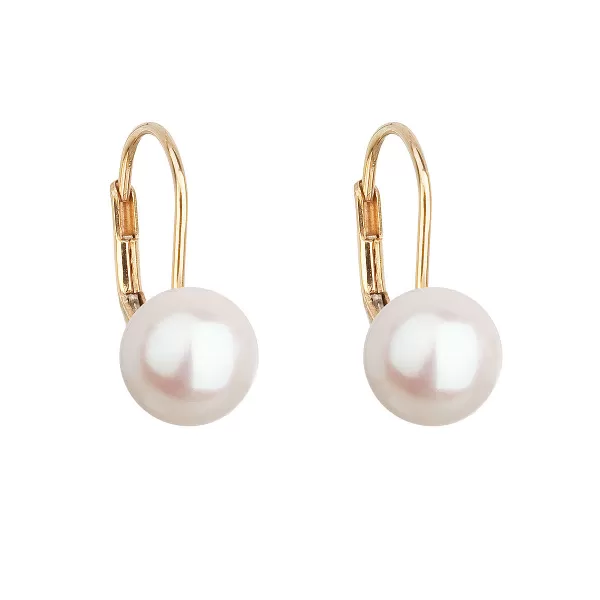 Zlaté 14 karátové náušnice visiace s bielou riečnou perlou 921009.1
