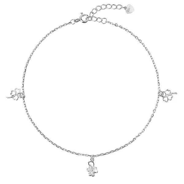 Strieborná retiazka na nohu štvorlístky so zirkónmi 16006.1
