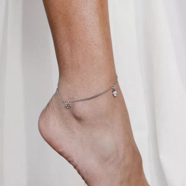 Strieborná retiazka na nohu štvorlístky so zirkónmi 16006.1