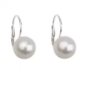 Strieborné náušnice visiace s perlou Preciosa biele okrúhle 31143.1