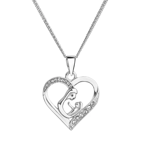 Strieborný náhrdelník matka a dieťa so Swarovski kryštálmi biely 32073.1