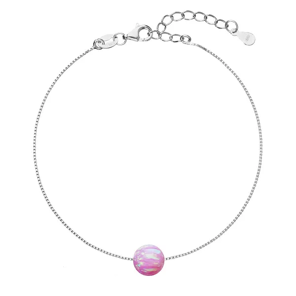 Strieborný náramok so syntetickým opálom ružový okrúhly 13019.3
