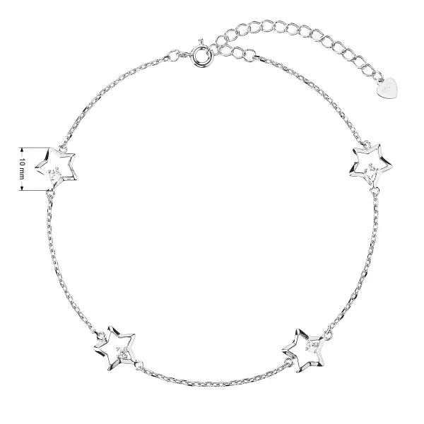 Strieborná retiazka na nohu hviezdičky s bielymi zirkónmi 16003.1