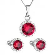 Sada šperkov s kryštálmi Swarovski náušnice, retiazka a prívesok červené okrúhle 39352.3