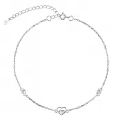 Strieborná retiazka na nohu srdiečka a biele zirkóny 16007.1