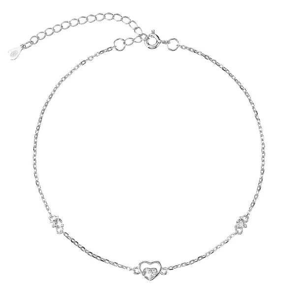 Strieborná retiazka na nohu srdiečka a biele zirkóny 16007.1