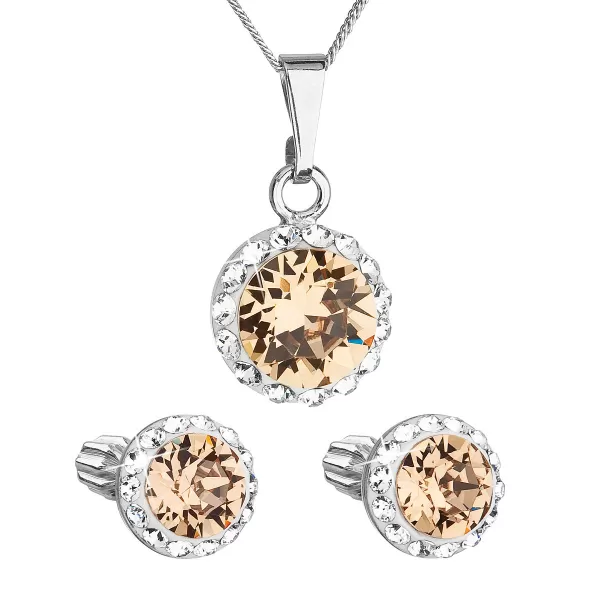 Sada šperkov s kryštálmi Swarovski náušnice, retiazka a prívesok hnedé oranžové okrúhle 39352.3 light colorado topaz