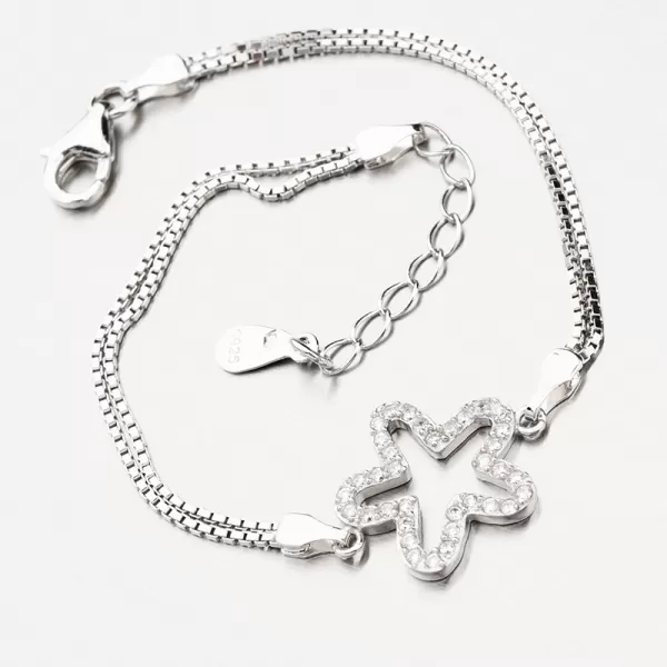 Strieborný náramok so zirkónmi kvetina BST-14486/18