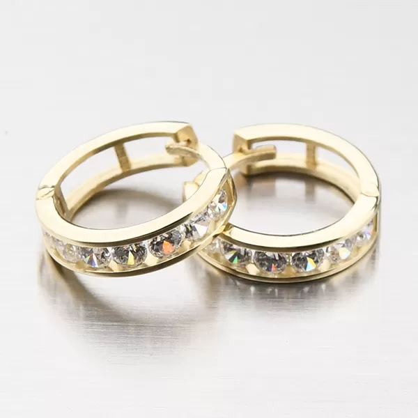 Detské náušnice žlté zlato krúžky 585 so zirkónmi 52GZ-3345ZBB