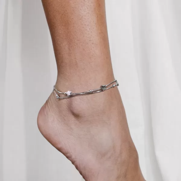 Strieborná retiazka na nohu kvietky a guličky 16005.1