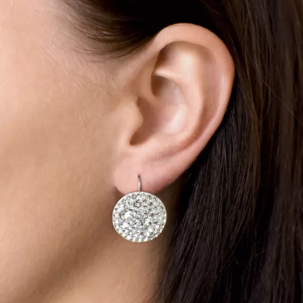 Strieborné náušnice visiace s kryštálmi Swarovski biele okrúhle 31161.1