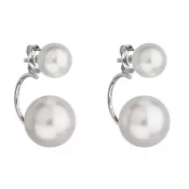 Strieborné náušnice dvojité s perlou Preciosa biele okrúhle 31177.1