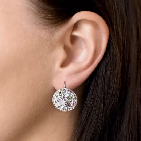 Strieborné náušnice visiace s kryštálmi Swarovski ružové okrúhle 31161.3
