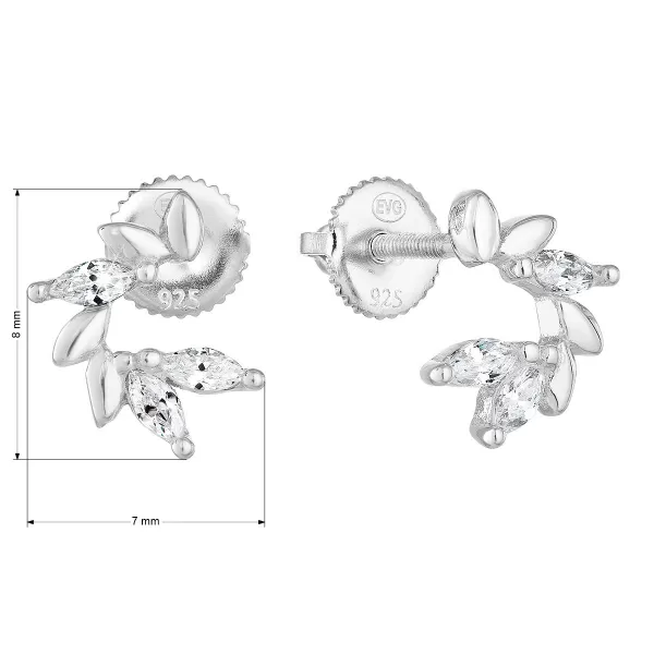 Strieborné napichovacie náušnice so zirkónom v bielej farbe 11285.1