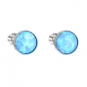 Strieborné náušnice kôstky so syntetickým opálom svetlo modré okrúhle 11001.3 lt.blue