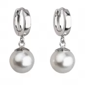 Strieborné náušnice visiace s perlou Preciosa biele okrúhle 31151.1