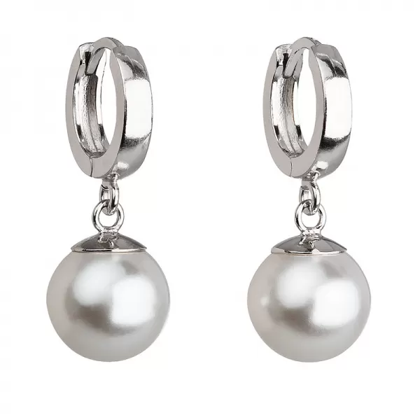 Strieborné náušnice visiace s perlou Preciosa biele okrúhle 31151.1