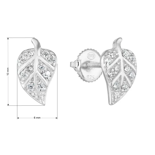 Strieborné napichovacie náušnice so zirkónovým bielym lístkom 11281.1