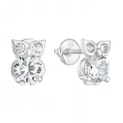 Strieborné náušnice pecka so zirkónom biela sova 11269.1
