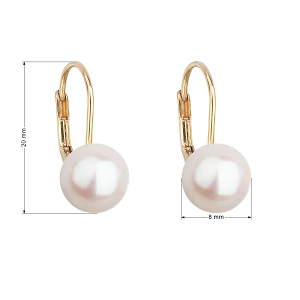 Zlaté 14 karátové náušnice visiace s bielou riečnou perlou 921009.1