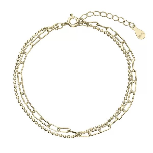 Pozlátený náramok dvojitá retiazka guličky a oválky 63004