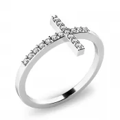 Prsteň kríž s briliantmi z bieleho zlata 140015B-DIA
