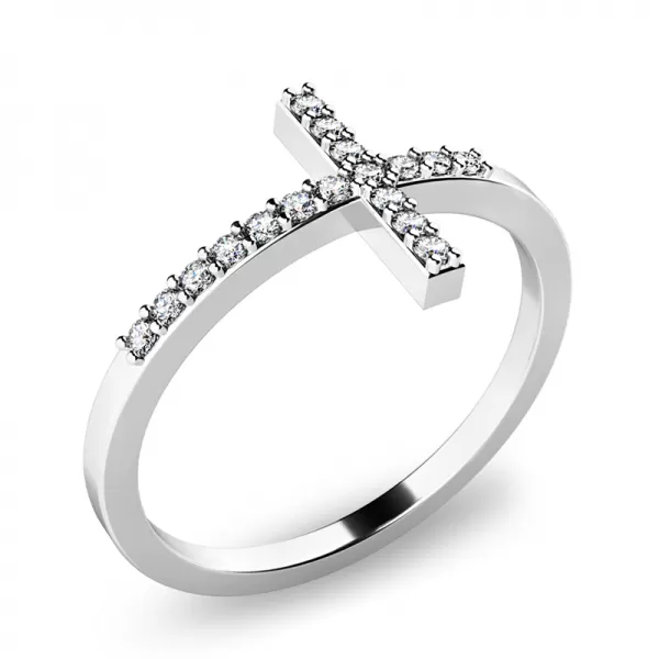 Prsteň kríž s briliantmi z bieleho zlata 140015B-DIA