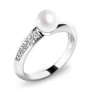 Prsteň s bielou perlou a briliantmi 140011-B-FW-DIA