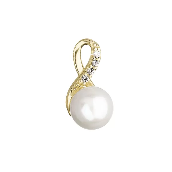 Zlato 14 Carat Pendant Žlté zlato s bielou riekou Pearl a Zircons 94pz00008 Infinity