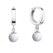 Strieborné náušnice kruhy s bielym syntetickým opálom 11404.1 white