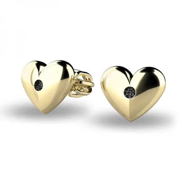 Zlaté náušnice srdiečka s čiernymi diamantmi 140019-ZL-DIA-Black