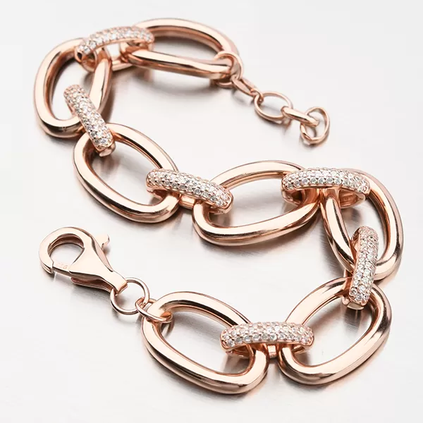 Strieborný náramok so zirkónmi vo farbe ružového zlata B1901171-1905-SLX