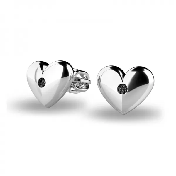 Zlaté náušnice srdiečka s čiernymi zirkónmi 140019-B-ZIR-Black