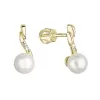 Zlaté 14 karátové náušnice žlté zlato s bielou riečnou perlou a zirkónmi 91PZ00027