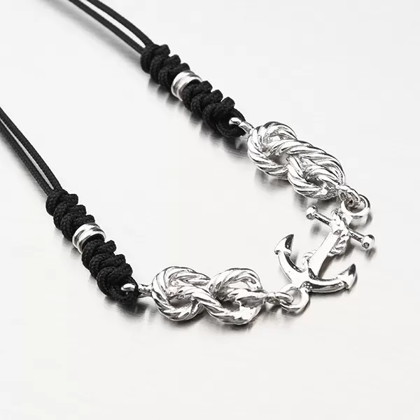 Náramok s textilom a kotvou - strieborný 925 B1501907-1397-SLX